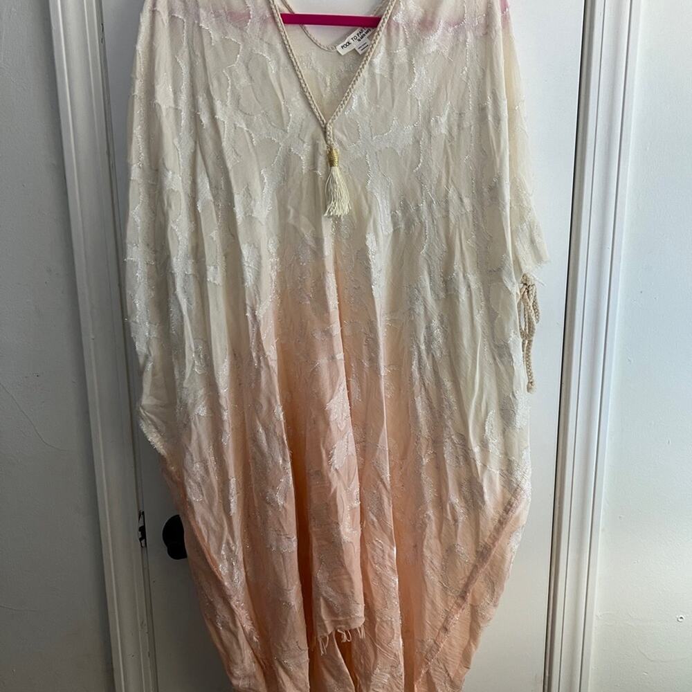 Subtle Luxury Cream to Peach Ombre Swim Coverup with Tassel